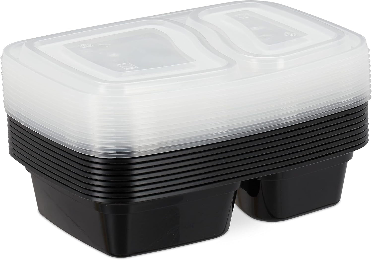 Relaxdays maaltijdbereidingsdozen, set van 10, 2 compartimenten, magnetronbestendig, 800 ml, plastic voedseldoos met deksel, zwarte voedselbewaardozen Naty Shop