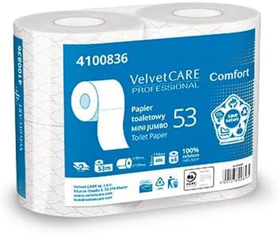 Comfort Cellulose Toiletpapier, 2-laags toiletpapier, 486 vellen, 4 stuks, Wit toiletpapier,