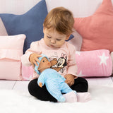 Bayer Design 92802AU Mijn eerste baby 28 cm, babypop, pop met zacht lichaam en slapende ogen, erg handig, schattige outfit, blauw met hart