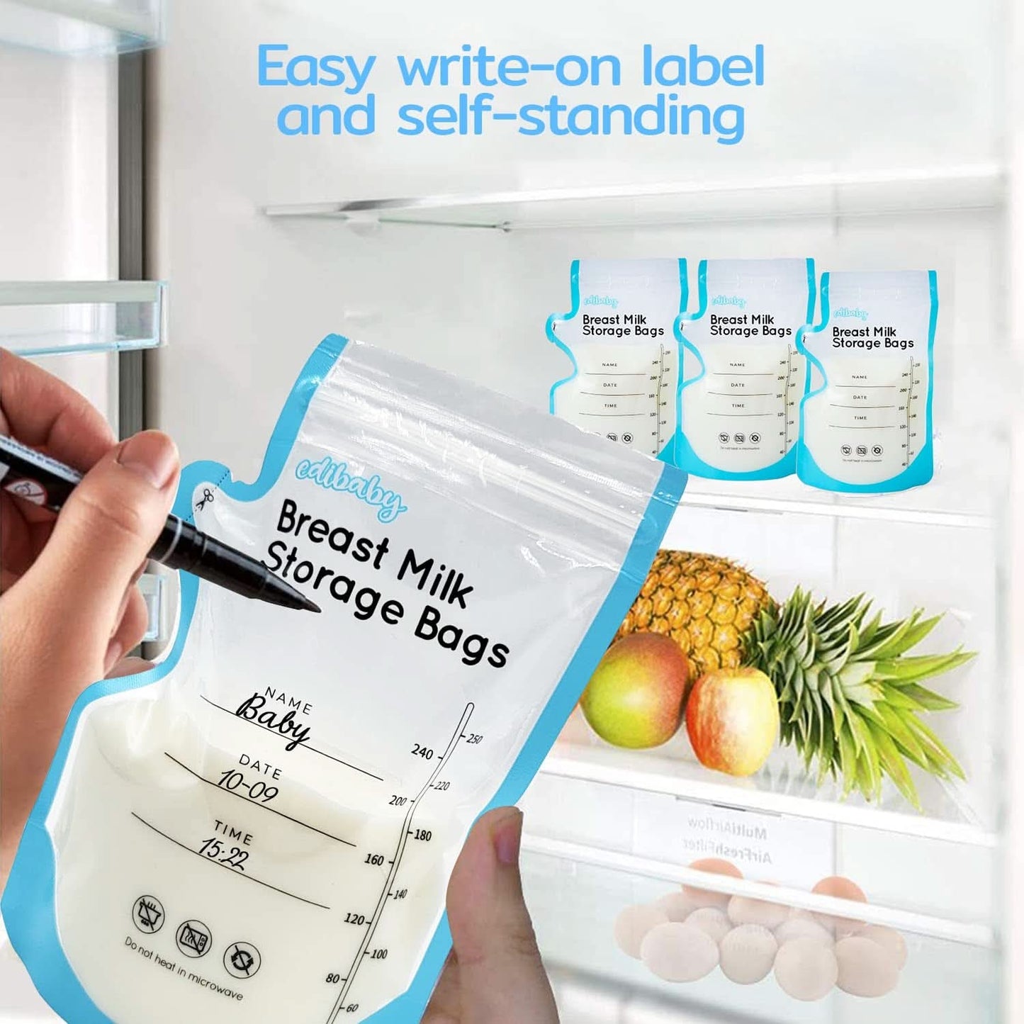 Edibaby, Zakjes voor moedermelk, 100 stuks, Gesteriliseerd, zonder BPA Accessoires Voeding en Borstvoeding Bebe Naty Shop
