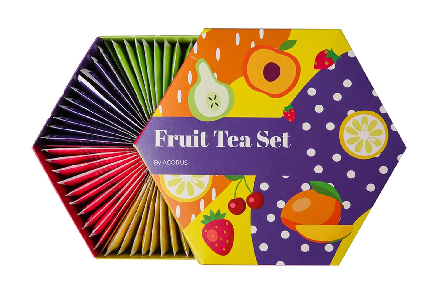 ACORUS | Luxe fruittheeservies | Cadeauset met natuurlijke theeën in 6 smaken | Kruidenthee, vruchtenthee | Assortiment thee | Theedoos met 60 theezakjes