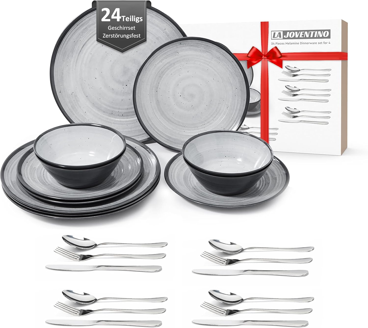 Melamine bestekset 24-delig 4-persoons campingbordenset - bestek voor buiten en binnen