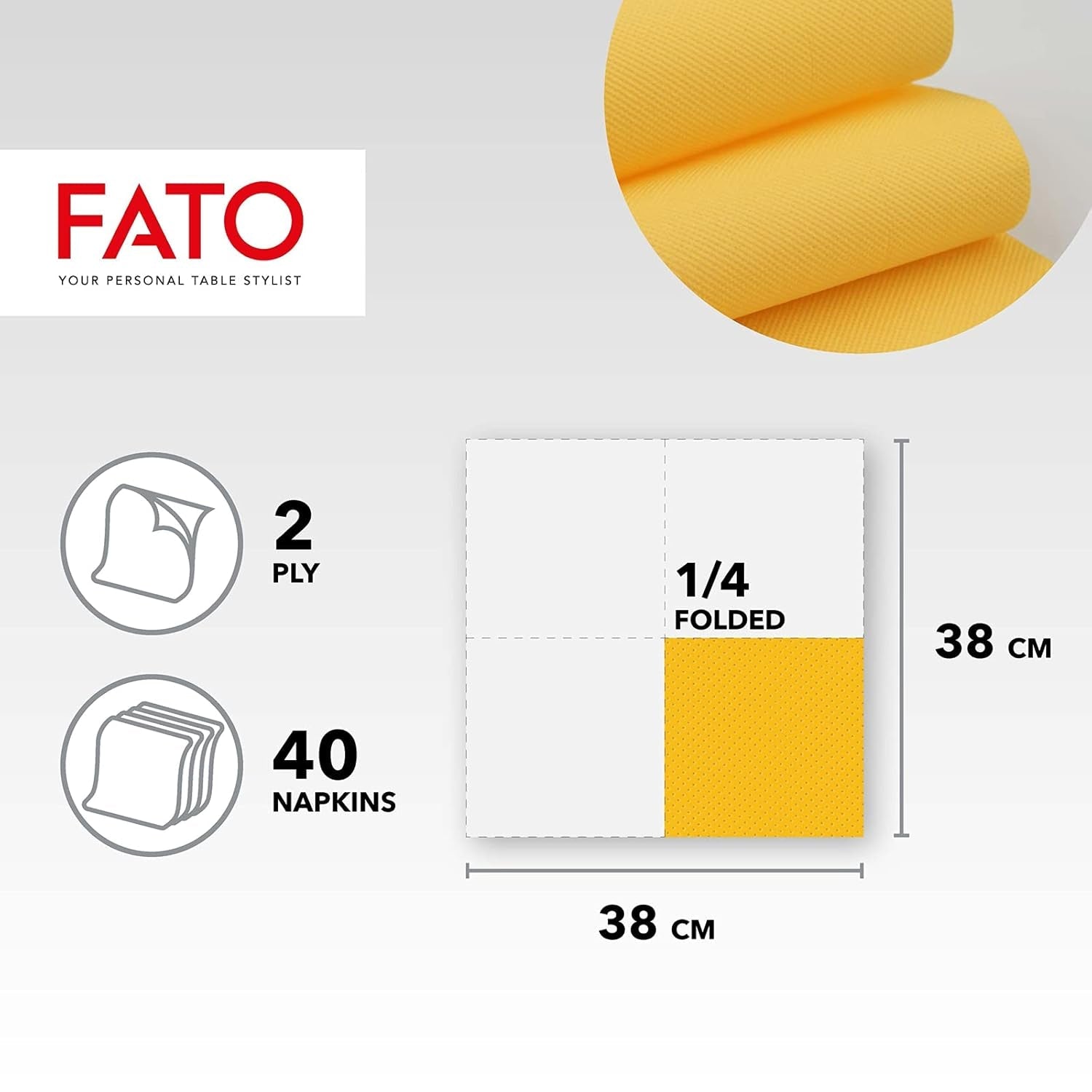 - Zacht en delicaat wegwerpvloeipapier, verpakking van 40 tissues, maat 38X38 gevouwen in 4, 2 lagen, gele kleur, 100% puur cellulosepapier, FSC-gecertificeerd (2-pack)