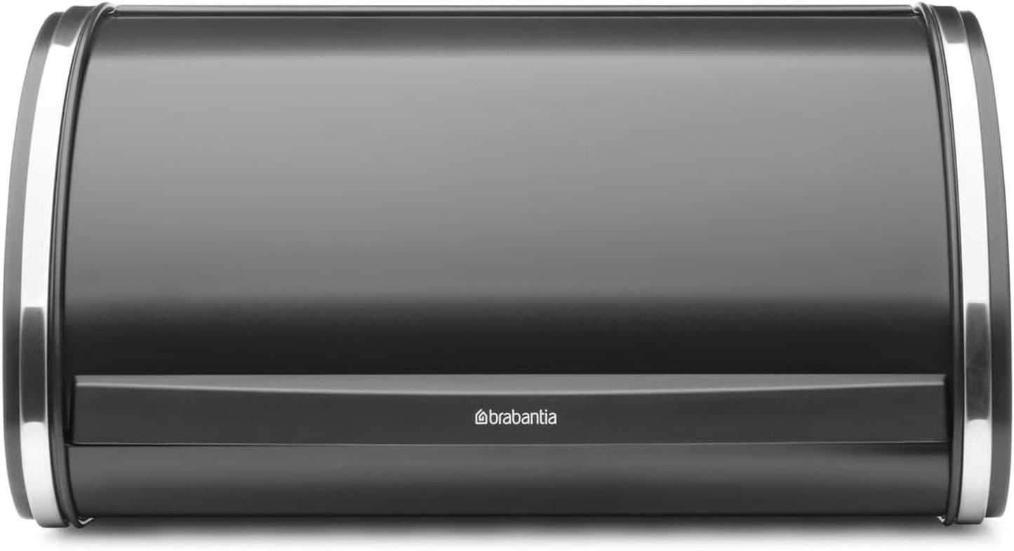 Brabantia broodtrommel - Compacte opbergdoos voor brood, bagels en broodjes met plat deksel, duurzaam staal - middelgroot - mat zwart Voedselbewaardozen Naty Shop Blank staal Ys/M