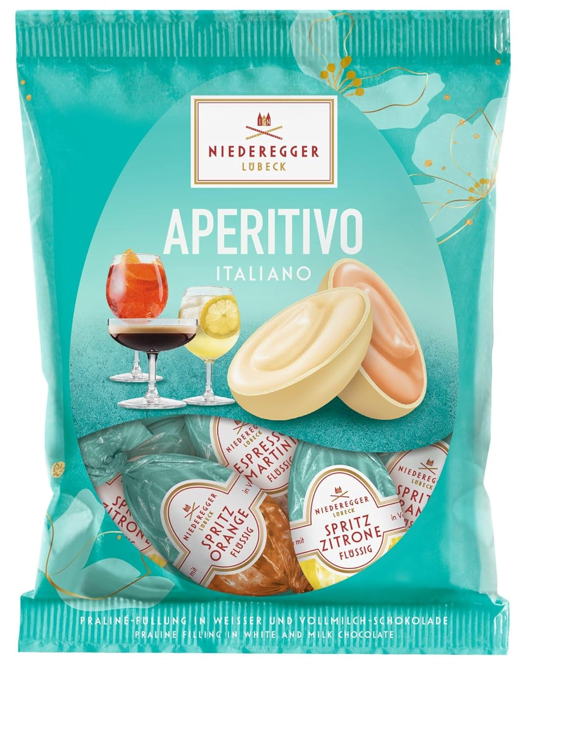 Niederegger | Praline-eieren | Voorgerecht Italiano | 1 x 87 g | Gevulde eieren in de smaken Lemon Spritz, Orange Spritz en Espresso Martini | Omhuld met melk- en witte chocolade | Paascadeau