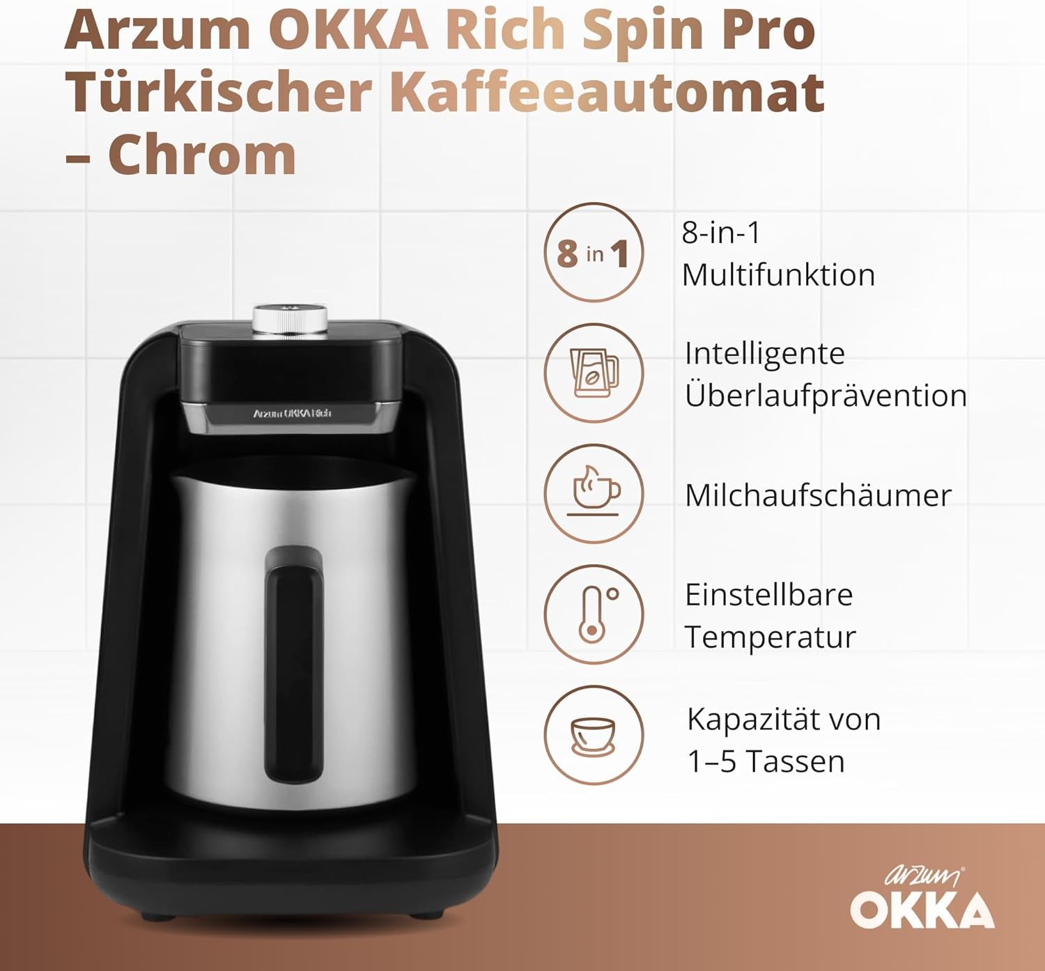 TURKS KOFFIEMACHINE Arzum OKKA RICH SPIN PRO (chroom)