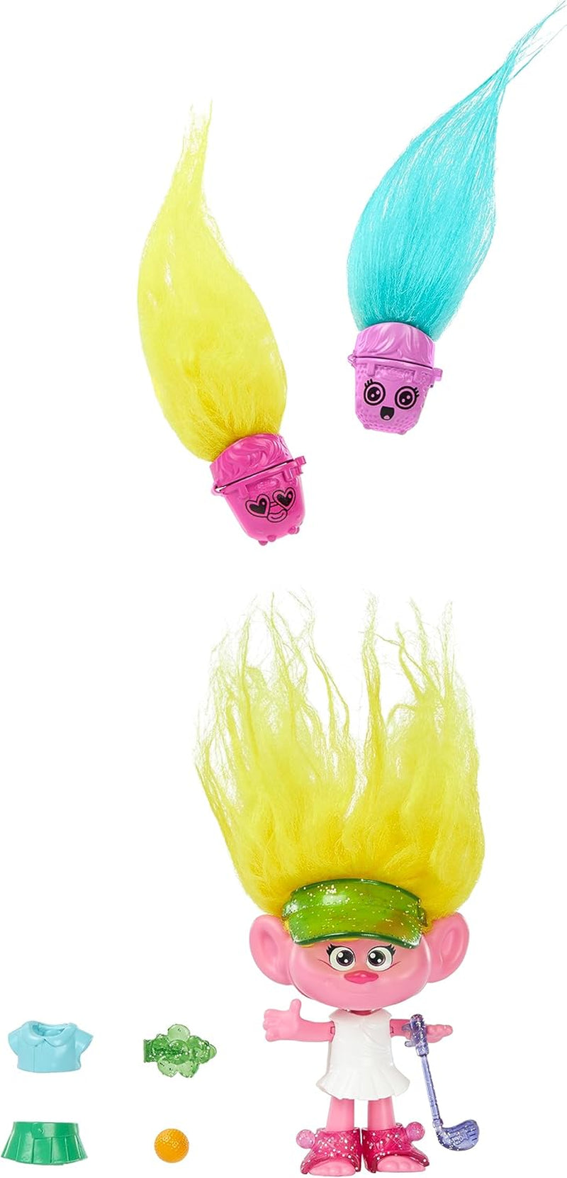 Mattel DREAMWORKS TROLLS United We Stand - Harige Surprises Viva-pop met felgeel pluchen haar en 3 verrassingsaccessoires, voor kinderen vanaf 3 jaar, HNF11