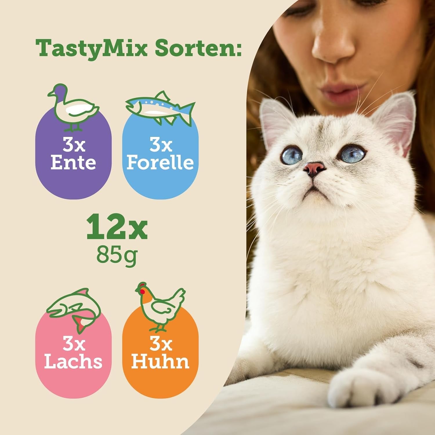 MERA Cats Nature Adult Lekker Mix Premium Natvoer voor Katten 12x85g | Suikervrij en graanvrij | Natvoer voor volwassen katten met een hoog vleesaandeel | Economy-pakket