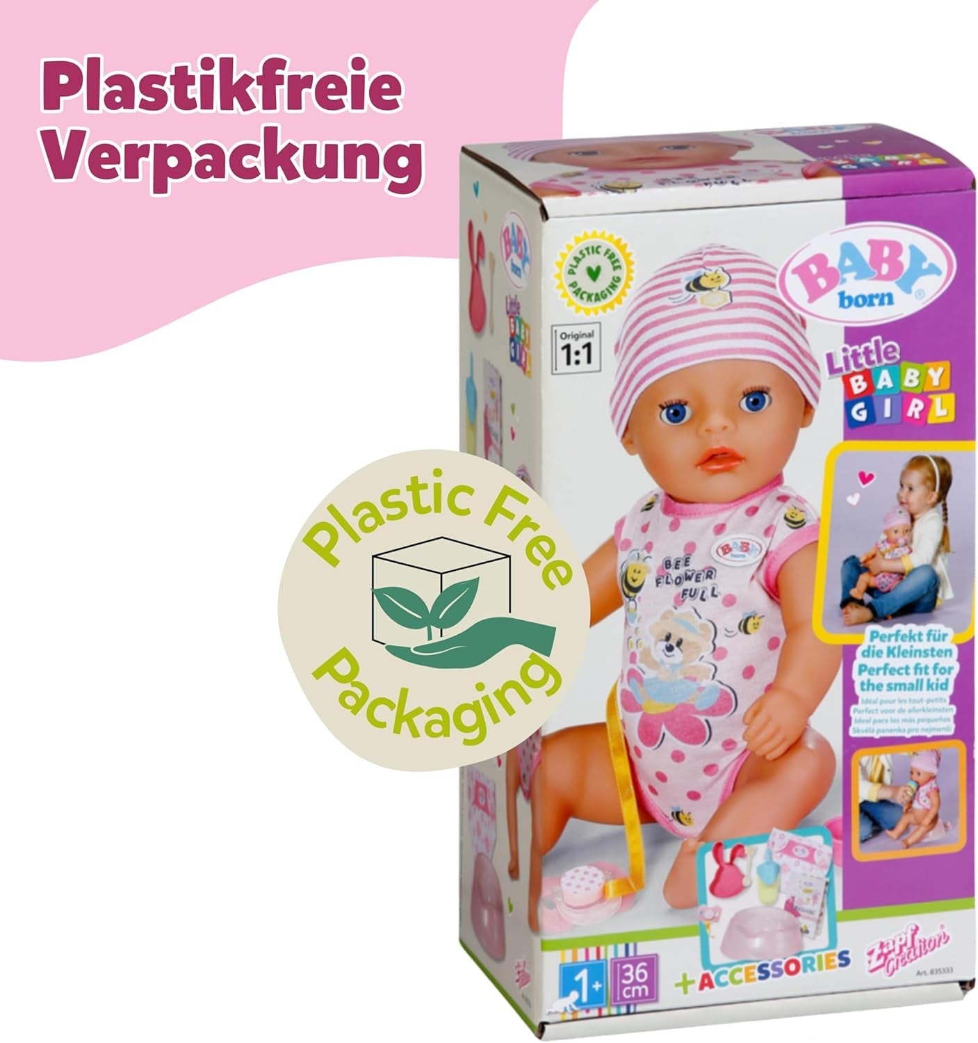 BABY Born Lena (Meisje) - babypop 36 cm - 7 functies, inclusief accessoires en matras - Werkt geheel zonder batterijen - Geschikt voor kleine kinderen vanaf 1 jaar