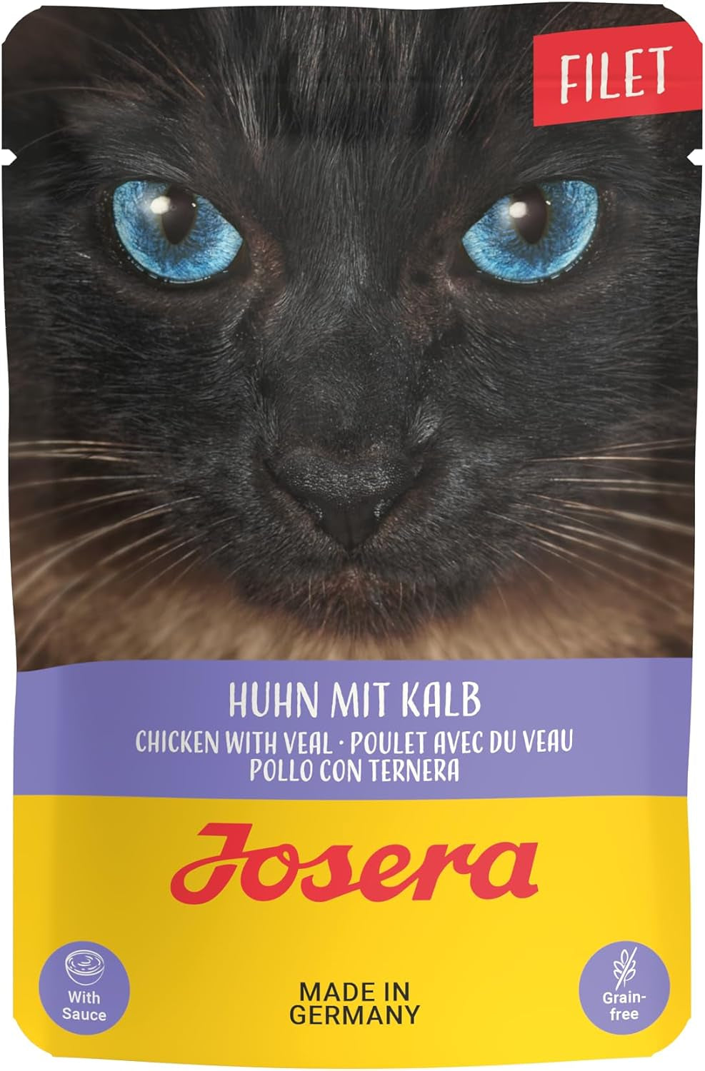 JOSERA Kip- en kalfsfilet (16 x 70 g) | Volwassene | Premium natvoer voor volwassen katten | Kip en kalfsvlees met 40% kipfilet | Geen granen | Nat kattenvoer in vershoudzakje | Pak van 16