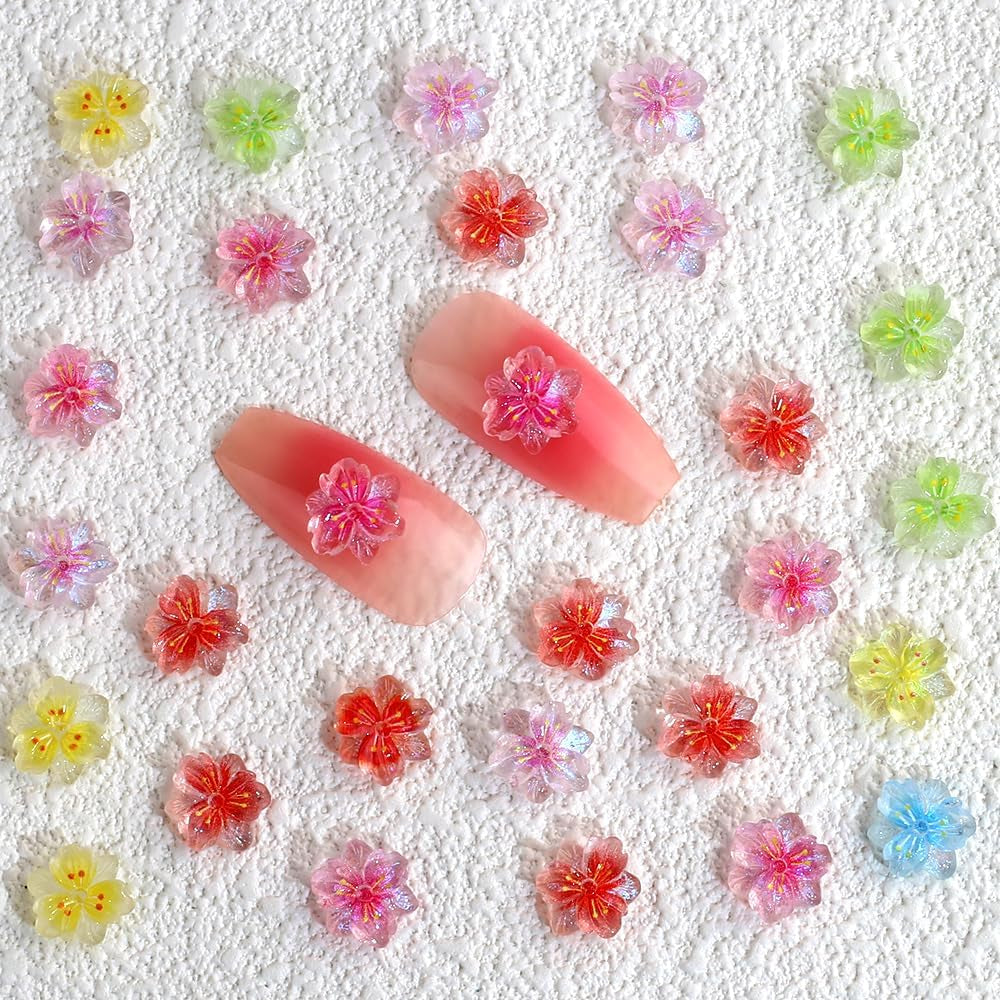 50 stuks 3D Blume Nagel Charms Nageldesign Glitzersteine ​​Nailart Strasssteine ​​Bloem Nagel Charmes Lichtgevende Bloem Nail Art Charms Bunte Blumen Deko Nagel Steinchen Bloemen Nagelsteentjes