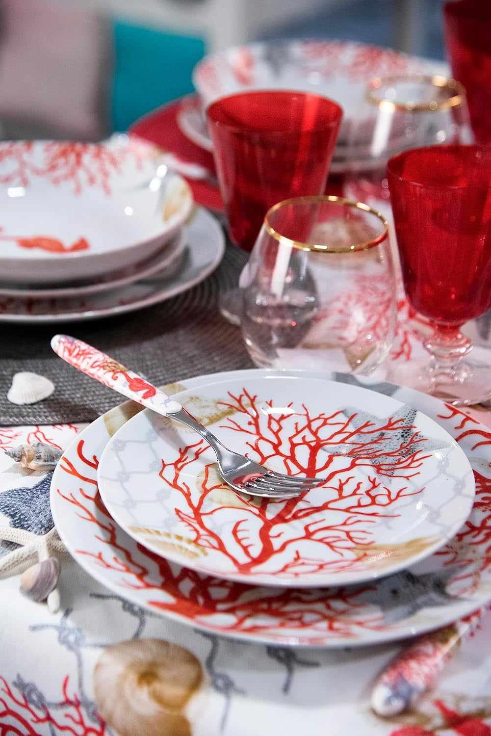 Excelsa Coral servies, 18-delig, porselein, rood