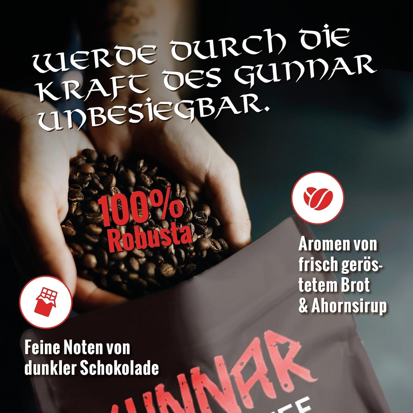 Blank Roast - GUNNAR - 1kg - Heel Kaffee-Bohnen Extra Sterk - Kräftige Robusta-Röstung - 494mg Kaffein je Tasse - Würzig & Kraftvoll mit Noten von dunkler Schokolade - Säurearm