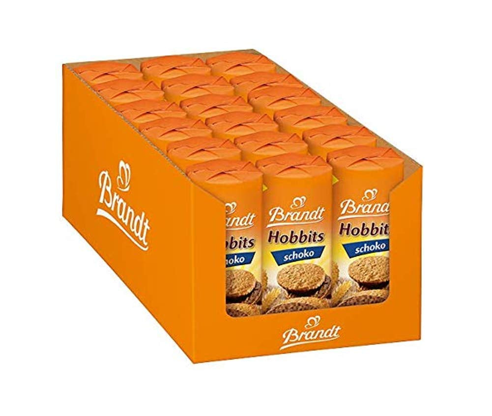 Brandt Hobbits Chocolade - 18 stuks - Opbergdoos - Volkoren vezelrijke havermout halffijne chocoladekoekjes (18 x 265 g)