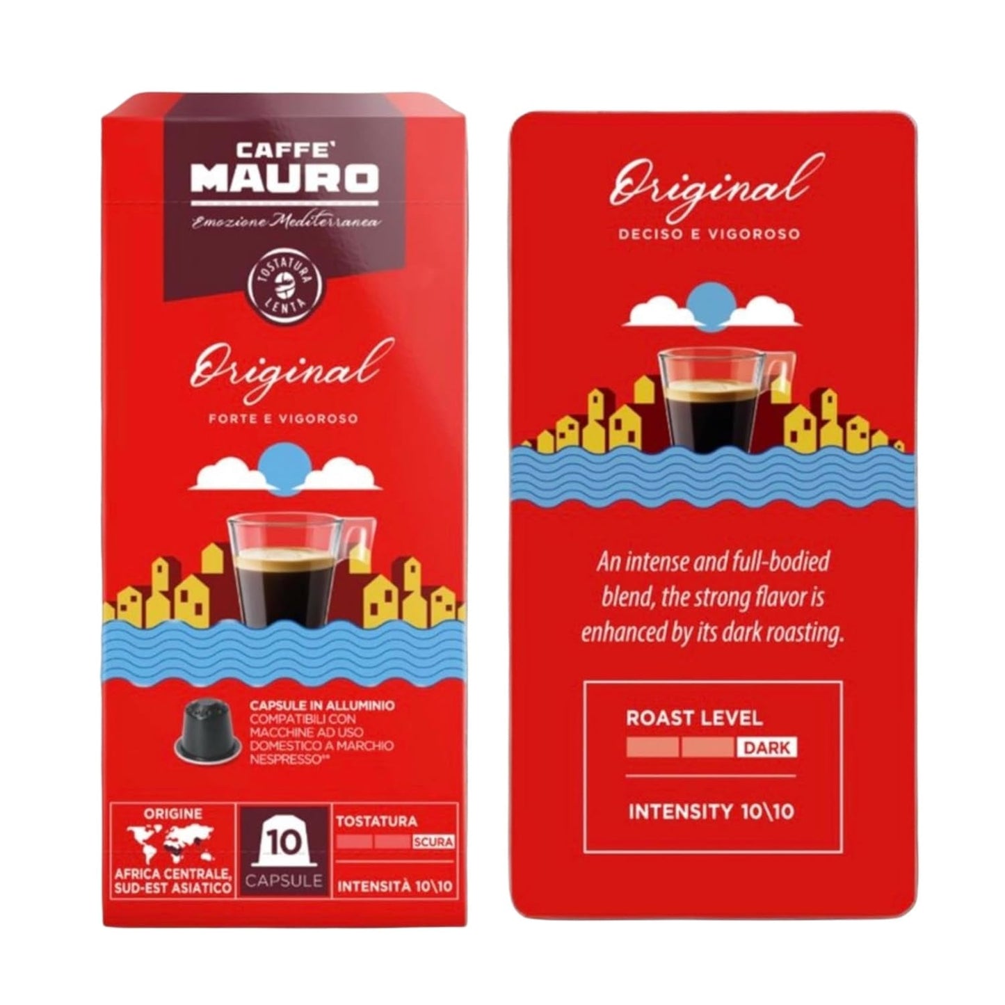 Caffè Mauro Torrefazione Kaffeekapseln Espresso Original, Intensität 10/10-50 Kapsel aus Aluminium - Compatibel met Nespresso* Haushalts-Espressomaschinen - Hergestellt in Italien