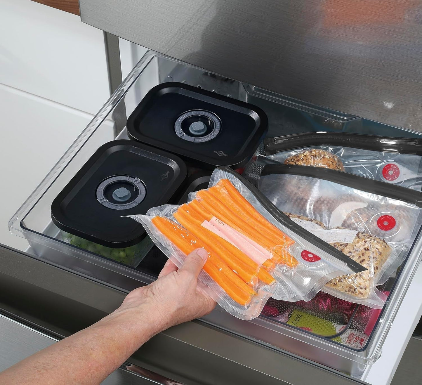 Vacuümset Küchenprofi EASYFRESH | Set van 7 stuks | 1x elektrische vacuümpomp, 1x vacuümpot S, M en L, 3x vacuümzakken 22x21 cm | borosilicaatglas, hoogwaardig kunststof | bereiding en opslag Voedselbewaardozen Naty Shop