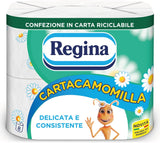 Regina Cartacamomilla - 8 rollen toiletpapier, 300 pluizige vellen, 3-laags, zacht en stevig, recyclebare papieren verpakking