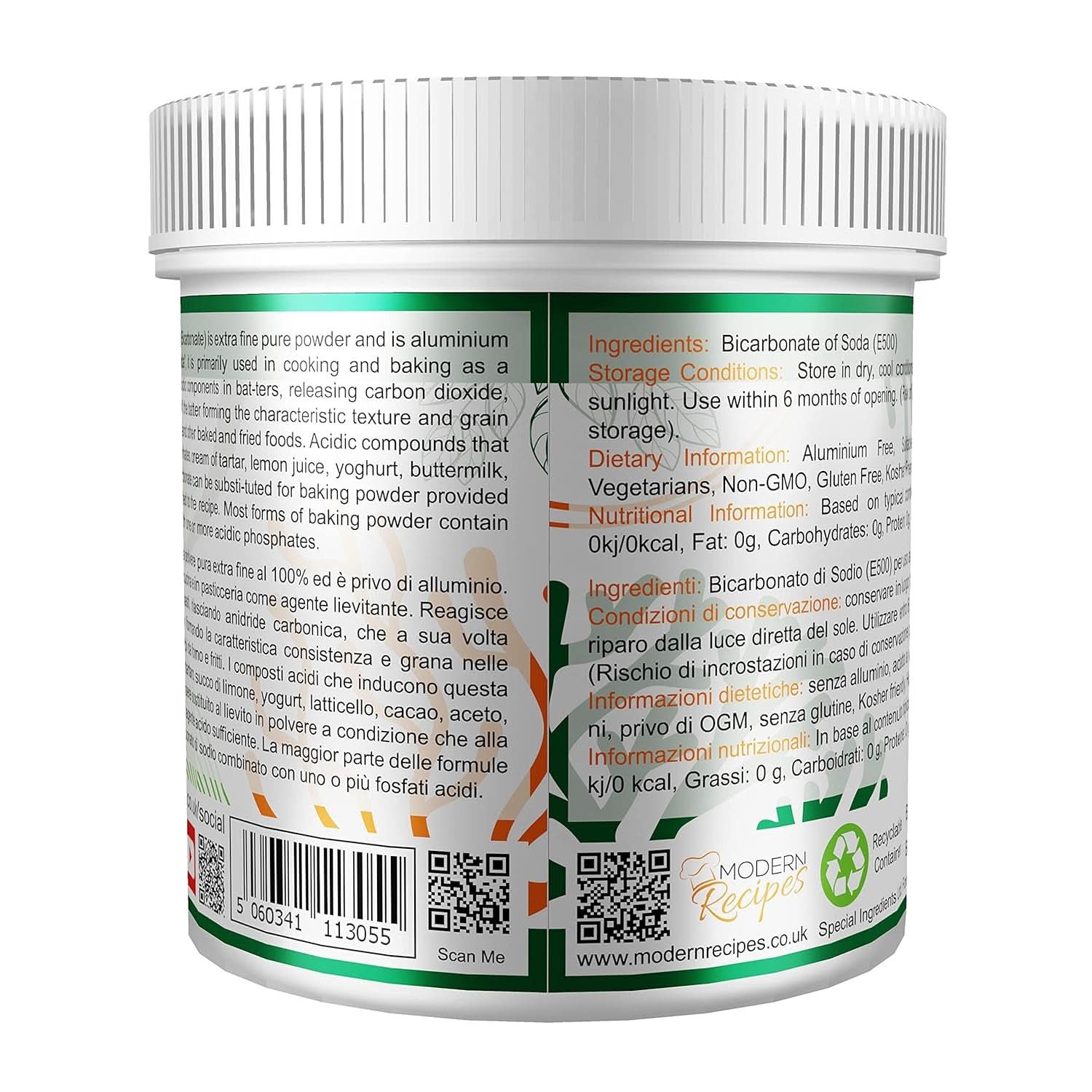 Speciale ingrediënten Natriumbikarbonat - Premium Qualität Extra fijn poeder, Veganistisch, Gvo-vrij, Glutenvrij - Recycelbarer Behälter Kitchen Naty Shop