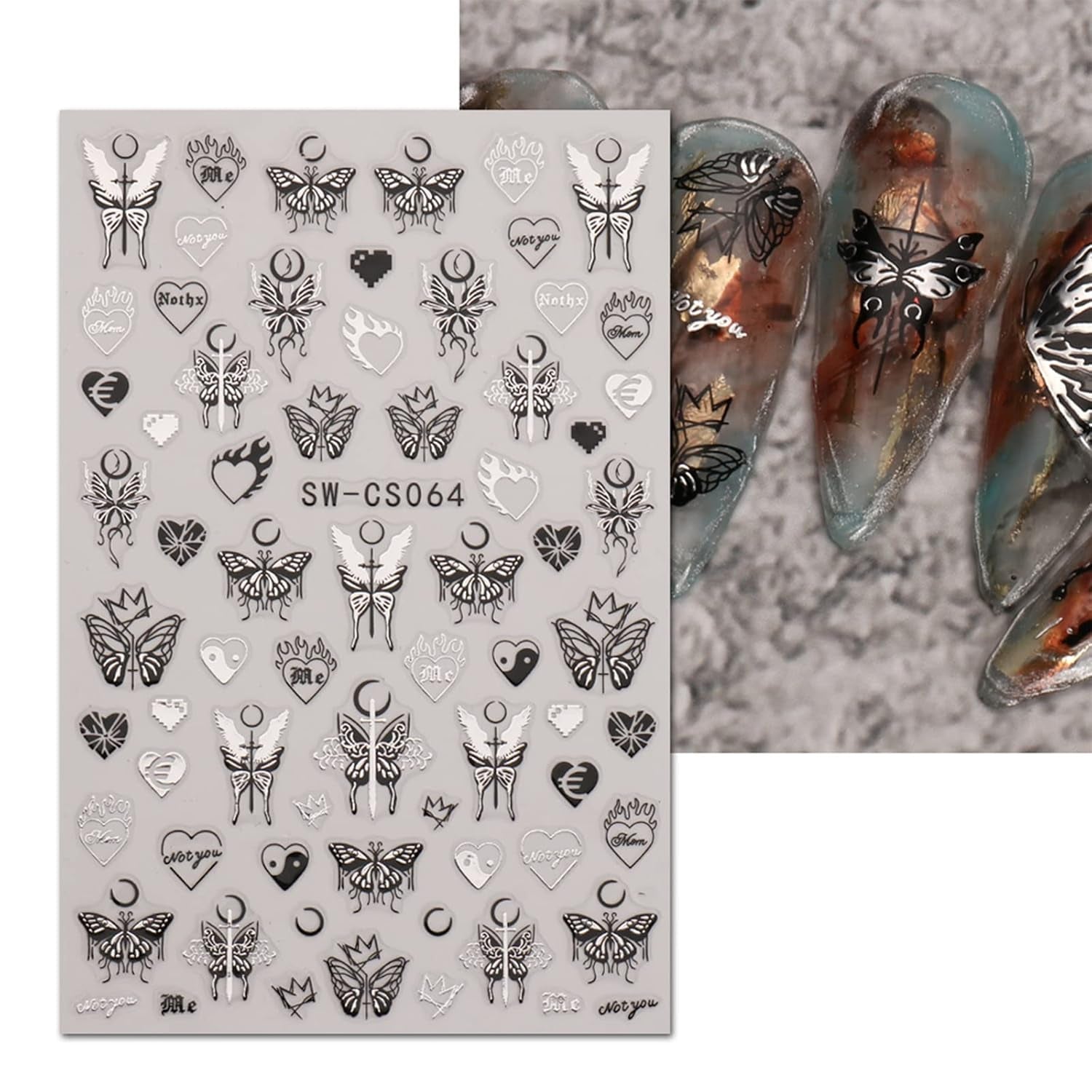 JMEOWIO Nagelsticker Schmetterling 9 Blatt Nail Art Sticker Selbstklebend Nagelaufkleber Mond Decoratie Nageldesign Zubehör