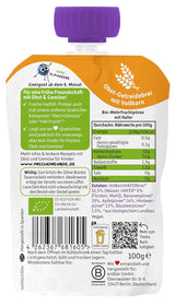 FRECHE FREUNDE Biologisch fruitzakje banaan, appel, framboos, bosbes met haver, fruitpuree met granen in een knijpbaar zakje voor baby's vanaf 6 maanden, veganistisch, 6 stuks (6 x 100 g)