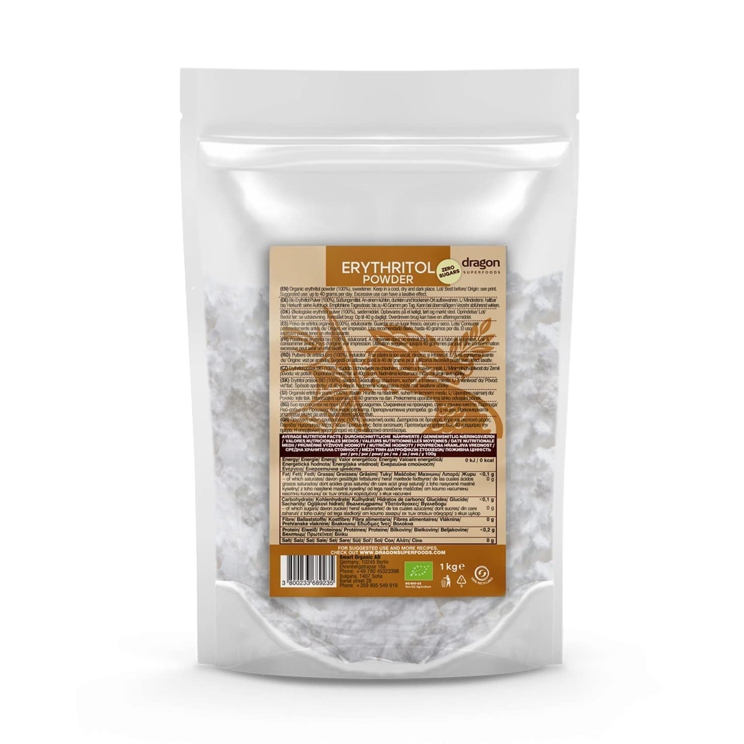 Bio Erythrit - Poeder, 100% Biologisch, Veganistisch, Null Kalorien-1Kg Zoetstoffen Naty Shop Standaardtitel