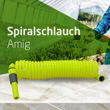 Amig - Spiraalslang | Gemaakt van polypropyleen | Uitschuifbaar tot 7,5 m | Inclusief irrigatielans, adapter en 2 scharnieren | Pistache groen