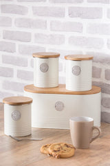 LIVING collectie, suikerpot met deksel | crèmepastel | opbergdoos 1 L keuken voor suiker | stalen suikerpot met deksel | Bamboe luchtdichte voorraadpotten met deksels Naty Shop voedselbewaardozen
