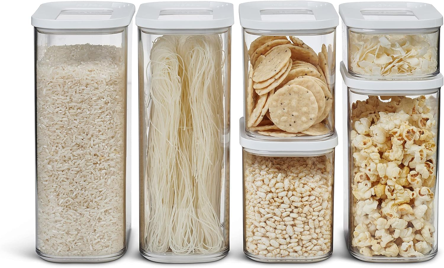 Mepal Set van 6 voorraadpotten met deksel - rechthoekige voedselcontainers - plastic keukenorganizer - luchtdichte voorraadcontainers - 2x 2000 ml, 2x 1000 ml, 1x 1500 ml en 1x 425 ml - Wit Naty Shop voedselbewaardozen wit 6-delige set