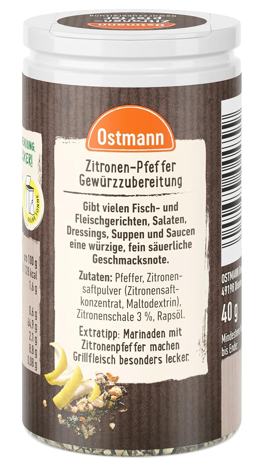 Ostmann Gewürze - Zitronenpfeffer Gewürzzubereitung | Voor saladedressings, sauzen en visgerechten 40 g in Der Streudose