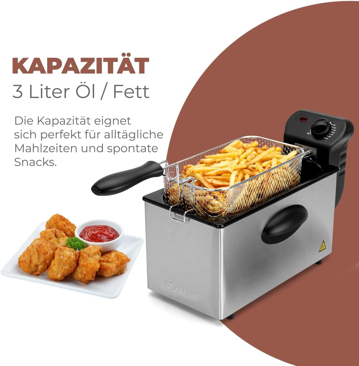 Bomann® oliefriteuse, capaciteit 3 liter, Cool Zone-technologie en afvoer, 2000 W Huishoudelijke apparaten Naty Shop