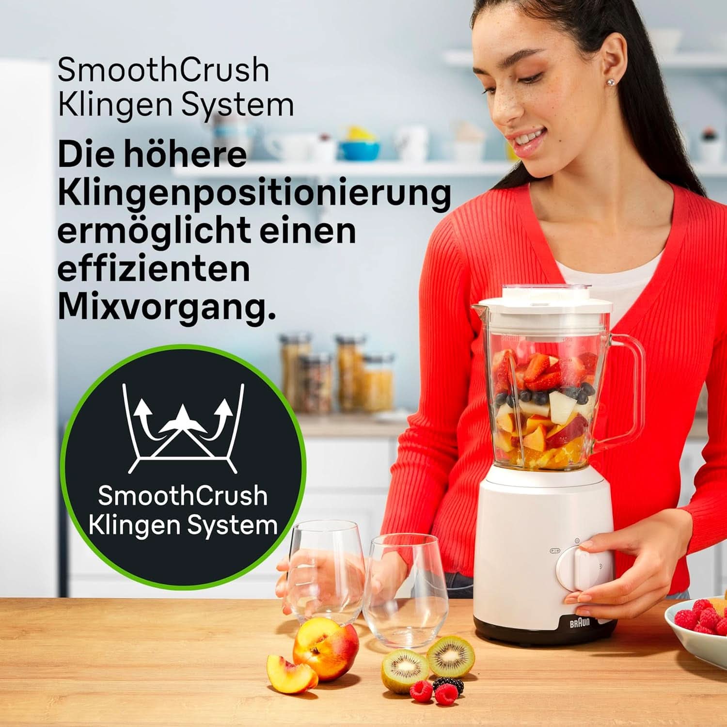 Braun Powerblend 1 JB1050WH - Standmixer Met 1,5 L Glas-Mixaufsatz, Küchenhelfer Zum Zerkleinern, Pürieren & Mixen, Ice-Crush-Funktion, 2 Geschwindigkeiten, 600 Watt, Weiß Kitchen Naty Shop