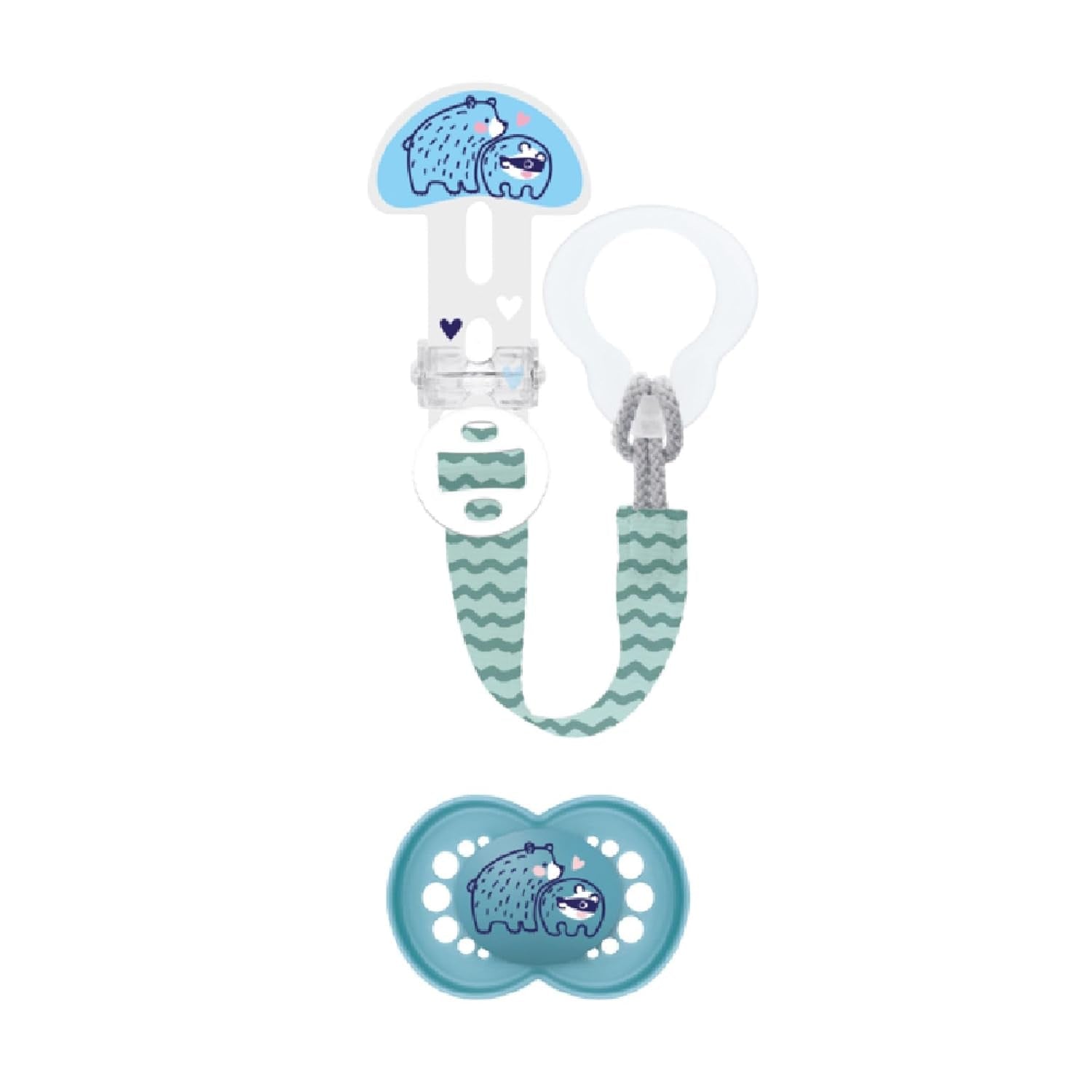 MAMMA | Fopspeen en speenketting, 6+ maanden, willekeurige kleurkeuze, anatomisch, symmetrisch, gemaakt van siliconen, wasbaar, verstelbare lengte, compatibel met alle soorten fopspenen