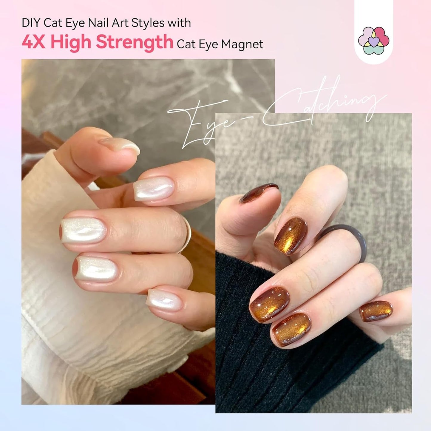 SAVILAND 4X Hochfester Cat Eye Magnet Für Nagel: 3-in-1 Nagelmagneet Rund Lange Streifenperle N35 Neodym Ultra Strong Magnet Für Nagellack Präzise 3S Formung Cat Eye Gel Nagellack Magnet Magnetstift
