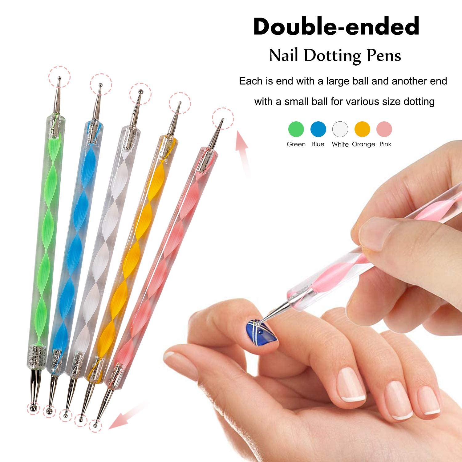 Nail Art Decoraties & Nagelpinsel Set, Nageldesign Zubehör, Nagelset 5 Stk 2 Wege Punktierung Stift, 15 Malerei Polnisch Pinsel Set, 10 Streifenband, 4 Boxen Bunte Nagel Steentjes Decoratie