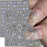 2 Blätter Schmetterling Nagelsticker Selbstklebend,Muschel Glitzer Nail Art Butterfly Nail Sticker Lila Grau Schmetterlinge Nagelaufkleber Relief Laser Vlinders Nagelsticker Nageldesign Zubehör