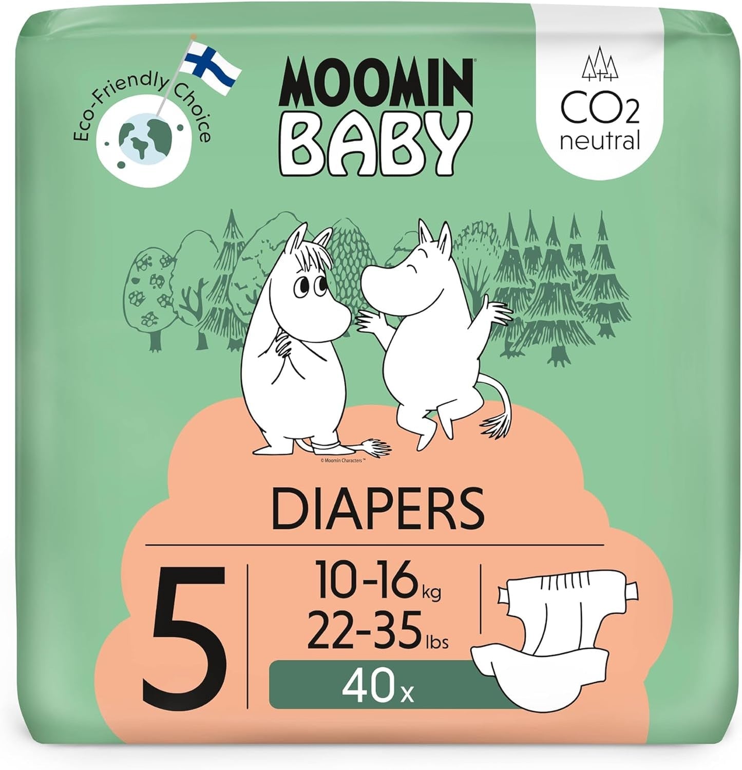 Moomin Baby Eco-luiers, maat 3, 5-8 kg, 48 stuks, premium zachte luiers | Zacht en huidvriendelijk, ademend, absorberend, geen onnodige chemicaliën |