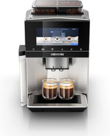 Siemens EQ900 automatische espressomachine, groot TFT-kleurenscherm, 2 bonencontainers, 36 warme en koude dranken, koude koffie, superstil, tweekopsfunctie, app-bediening, roestvrij staal, TQ907D03