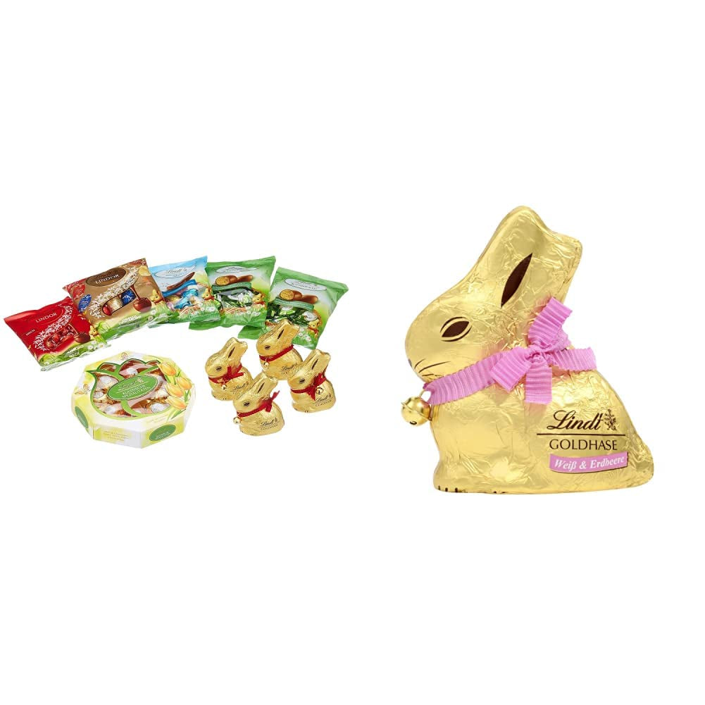 Chocolade paasset | 894g | Inhoud: Golden Bunnies en Chocolade Golden Bunnies | 100g Gouden Konijntjes | Premium witte chocolade met stukjes aardbei in de vorm van een konijntje voor Pasen