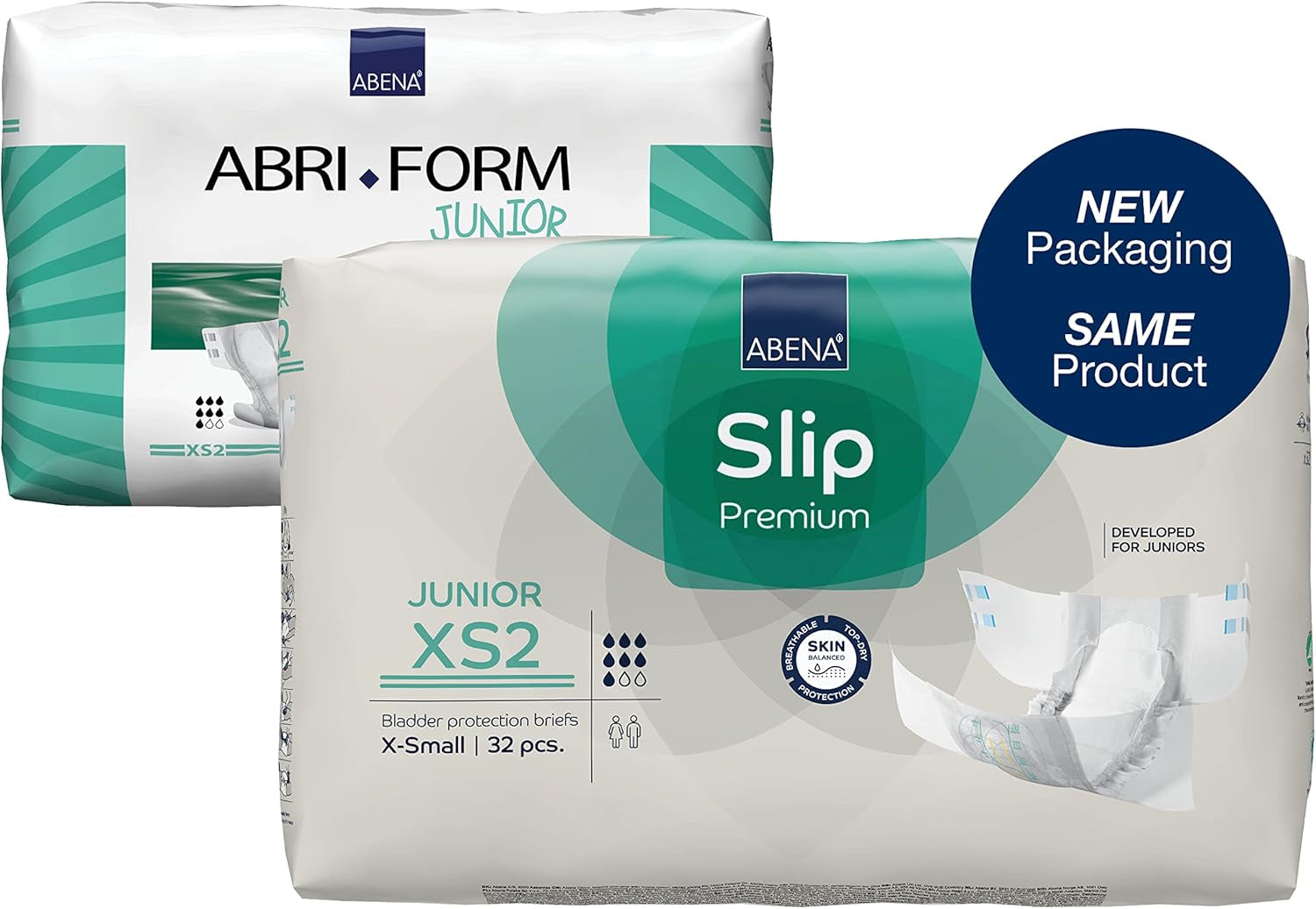 Premium junior slipluiers, eco-label, verbeterde lekbescherming, veilige en comfortabele babyluiers - maat 7/XS2, tailleomtrek 40-60 cm, leeftijd 5-15 jaar, 1 x 32 stuks