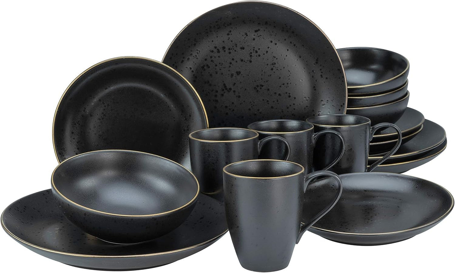 CreaTable, 22699, Industrial Gold BLACK-serie, 16-delige serviesset voor 4 personen, porseleinen combiservies, vaatwasmachine- en magnetronbestendig, hoogwaardige productie