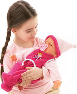 Funktionspuppe Hello Baby mit Geräuschen, bewegt den Mund, interactieve Puppe, Babypuppe, met Zubehör, 46cm, roze