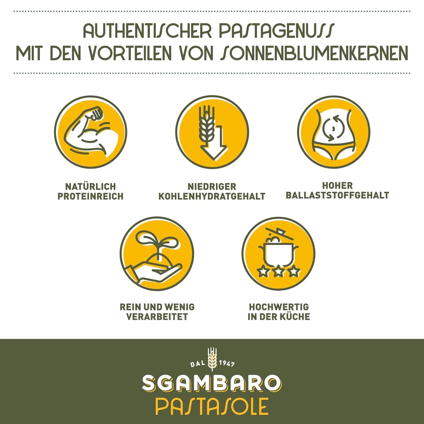 PASTASOLE, Penne Rigate met Hartweizengrieß aus 100% italienische Anbau und Sonnenblumenkernmehl - 500g - Hoog eiwit, laag koolhydraat, Hoger ballaststoffgehalt