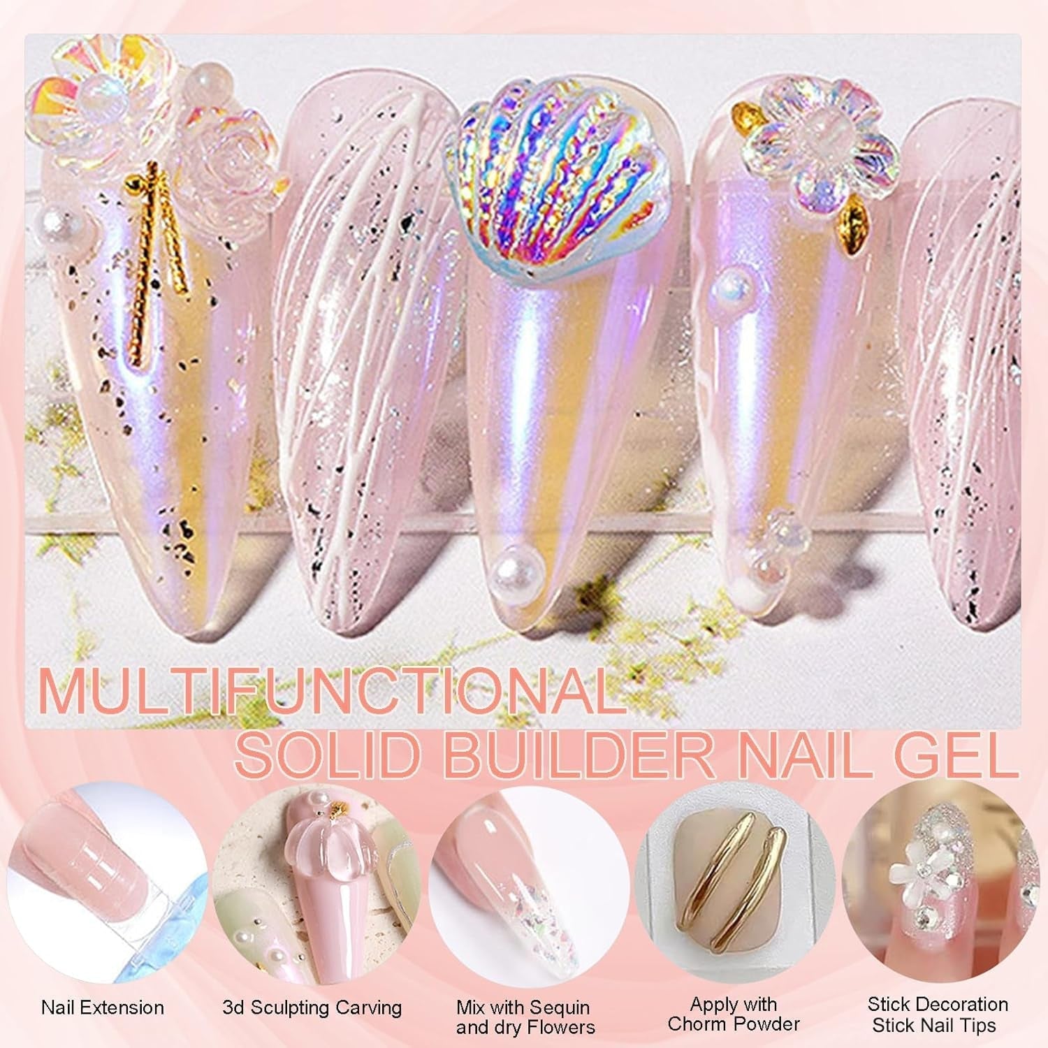 NAILGIL Solid Gel nagellak, Solid Gel nagellijm, 3D Nail Art Sculpture met gereedschapsset, DIY Home Salon, Transparant 15G