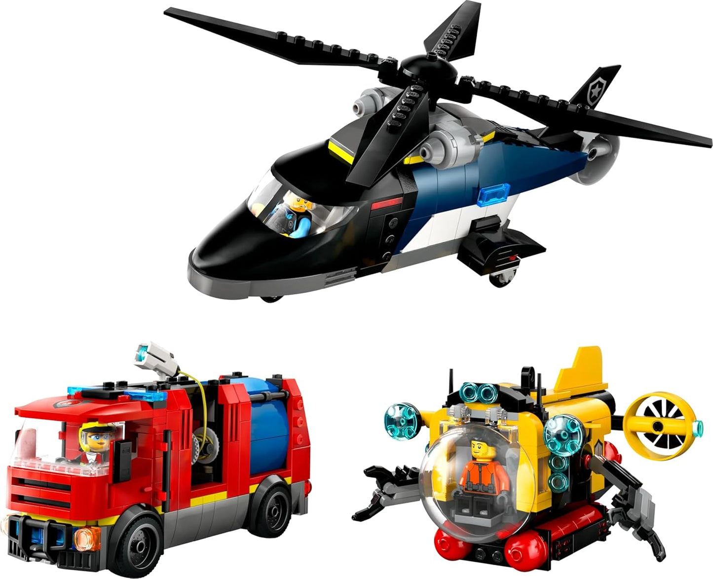 LEGO City Combiset met helikopter, leeuwenauto en onderzeeër en 3 minifiguren - bouwbare speelgoedvoertuigen voor jongens en meisjes vanaf 7 jaar - verjaardags- en feestdagencadeau 60462 Bouwsets Besuche in LEGO-Store