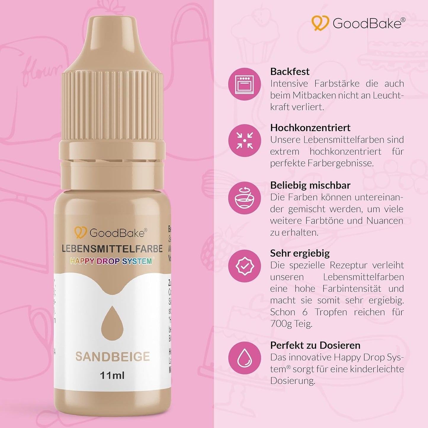 Goodbake Pastelzandbeige kleurstof (11 ml) - Hoge dosis kleurstof - Voor het kleuren van taarten, fondant, botercrème, macarons, drankjes, slijm en vele andere artikelen. 100% veganistisch