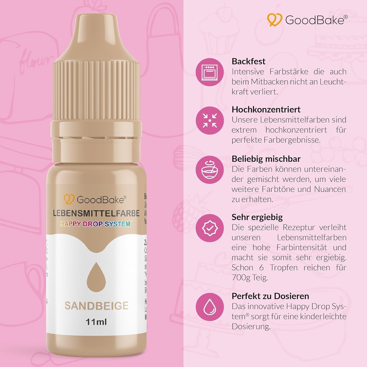Goodbake Pastelzandbeige kleurstof (11 ml) - Hoge dosis kleurstof - Voor het kleuren van taarten, fondant, botercrème, macarons, drankjes, slijm en vele andere artikelen. 100% veganistisch