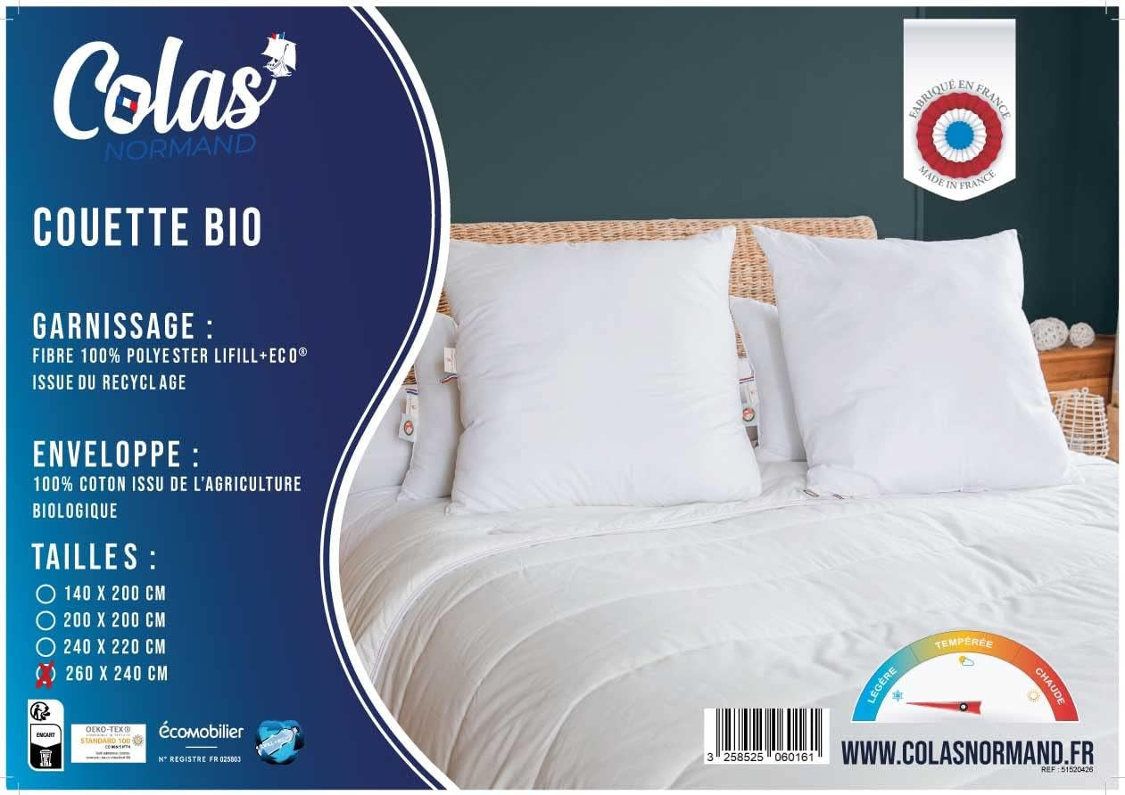 COLAS NORMAND dekbed 260 X 240 cm, biologisch katoen en gerecyclede vulling, licht, zacht, machinewasbaar op 40 °C Dekbedden en dekbedden Naty Shop