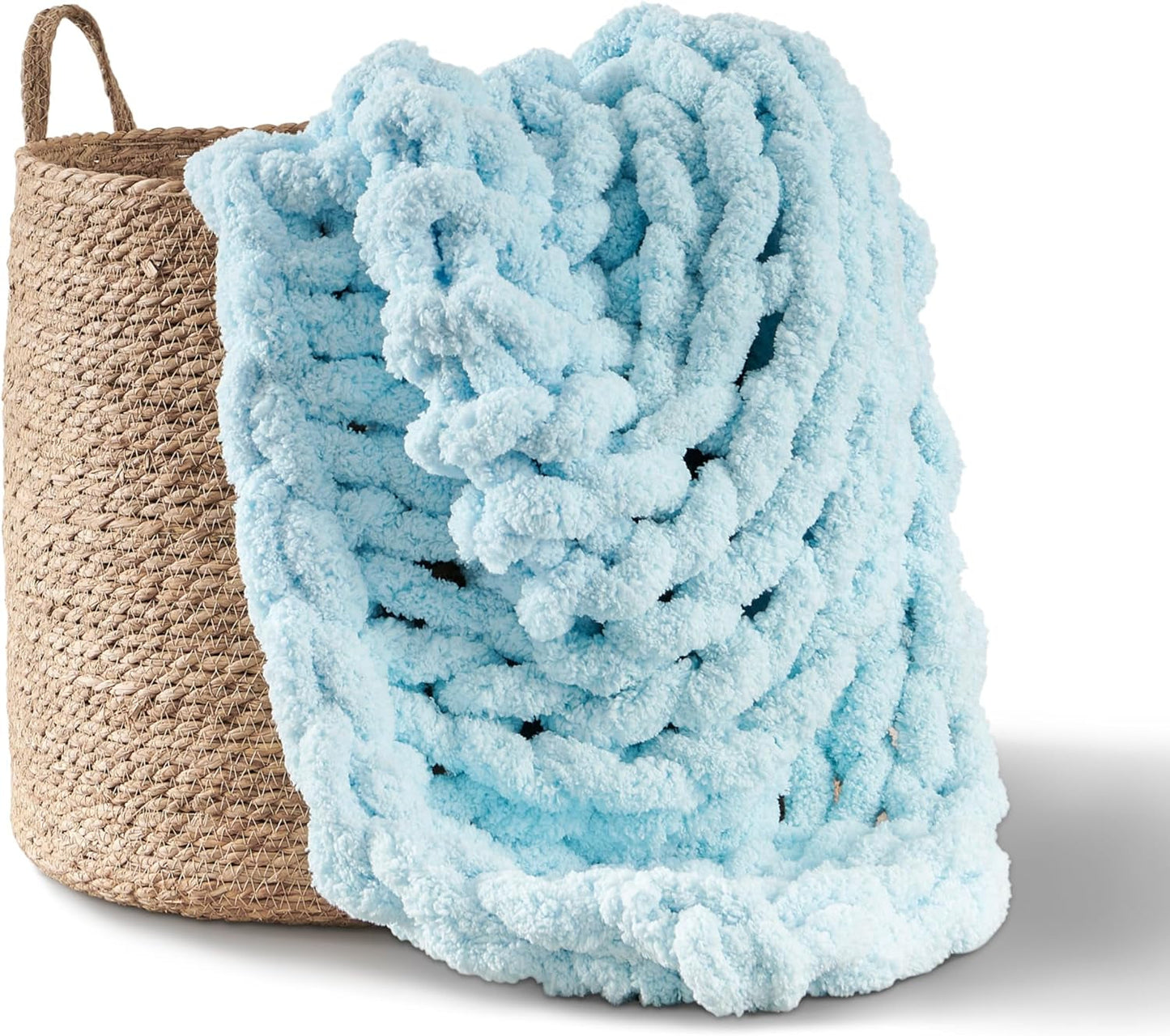 Grof gebreide deken, plaid, 100% handgebreid met jumbo chenillegaren (127 X 152,4 Cm, lila grijs) Adyrescia Bedden en Dekens Licht, blauw 50 "X60"