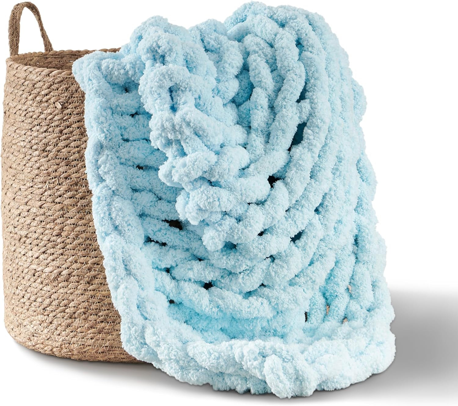 Grof gebreide deken, plaid, 100% handgebreid met jumbo chenillegaren (127 X 152,4 Cm, lila grijs) Adyrescia Bedden en Dekens Licht, blauw 50 "X60"
