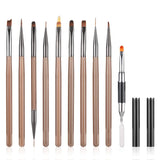 10 Stück Nailart Pinsel Set, Braun Nail Art Penselen Nailart Design Pinsel Nageldesign Pinselfür Gelnägelfür Heimwerker Maniküre Salon Zuhause Nailpinsel Set